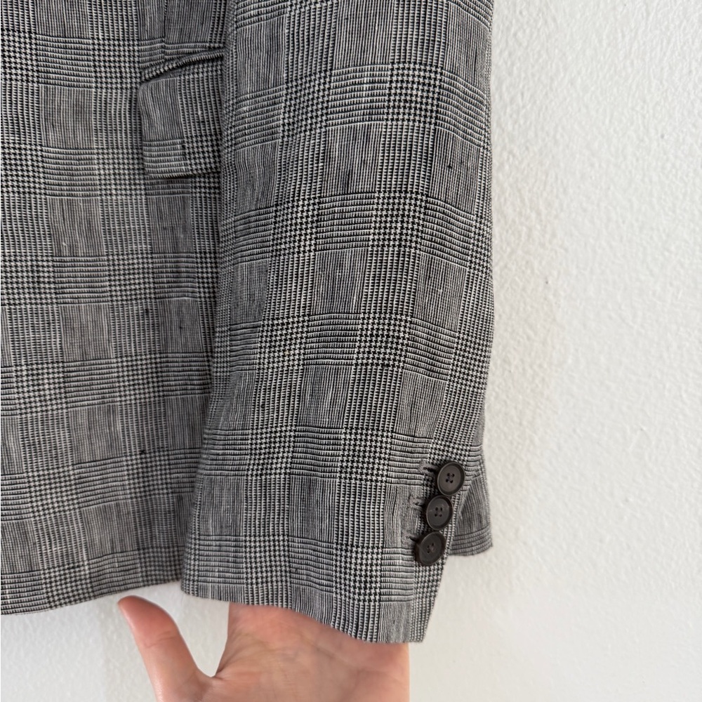 Massimo Dutti Elegant Gray Blazer Size 10 Linen Plaid Jacket - Picture 4 of 15